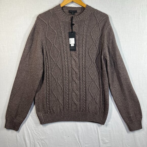 Saks Fifth Avenue Other - Saks Fifth Avenue Cashmere Silk Sweater Mens Large Brown Crewneck Fisherman NW